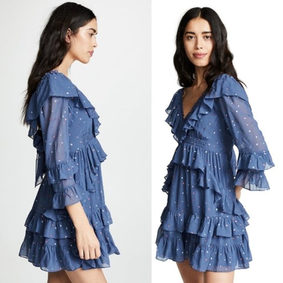 Rebecca Taylor Glitter Gem Chiffon Ruffle Dress - Picture 2 of 6